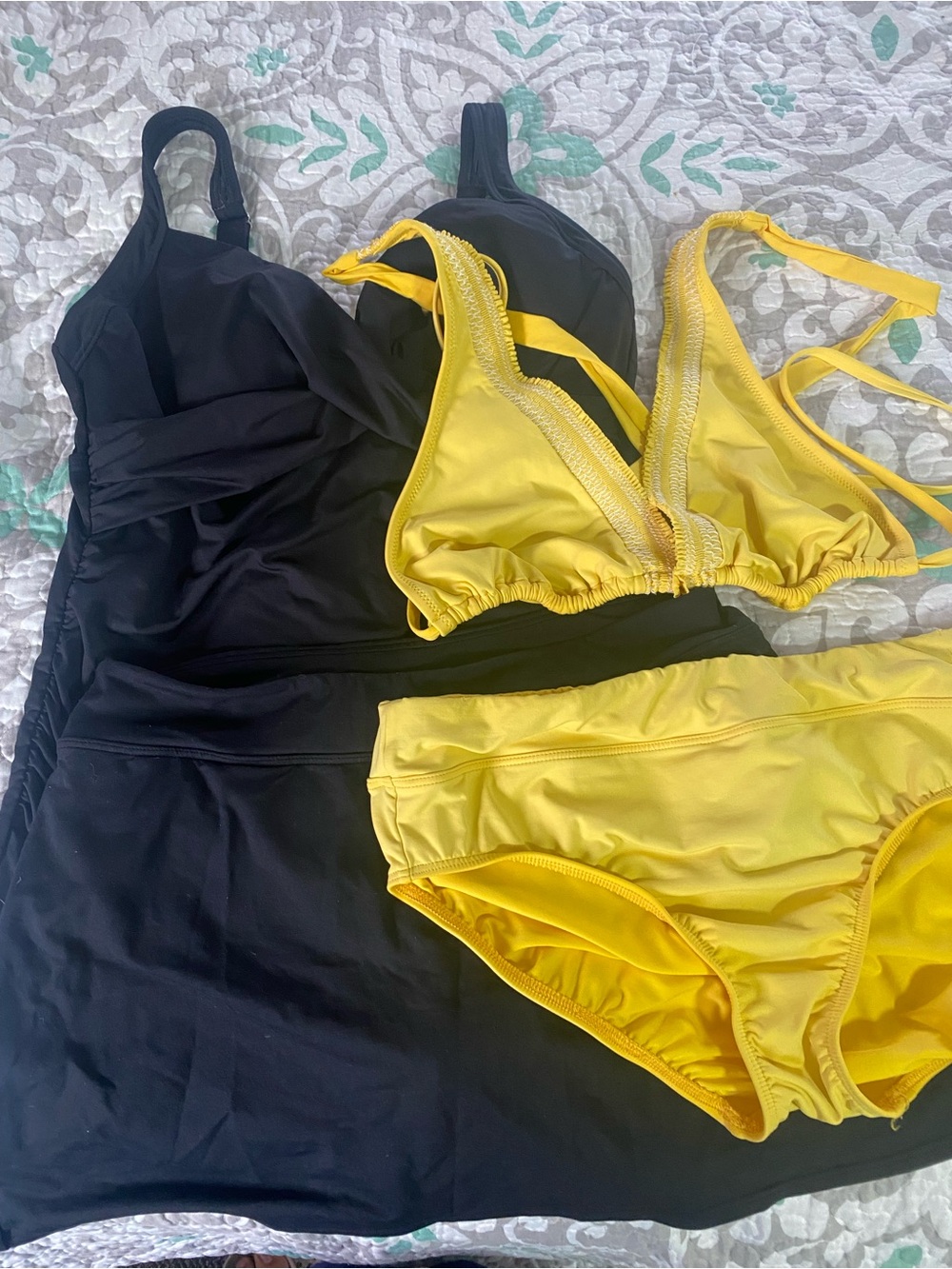 Lands' End Black Tankini Set with Yellow Bikini Set